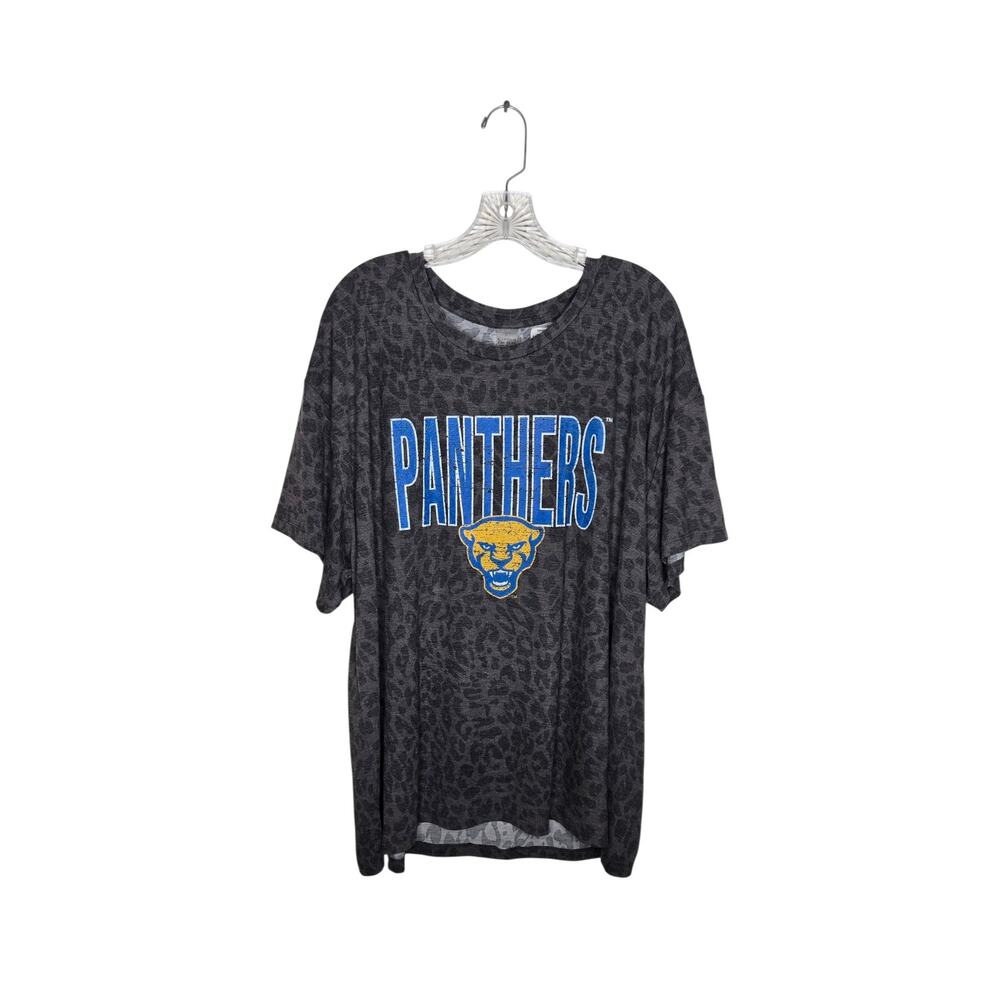 NEW GAMEDAY COUTURE Panthers Leopard Print Tee Dark Gray Size XXL